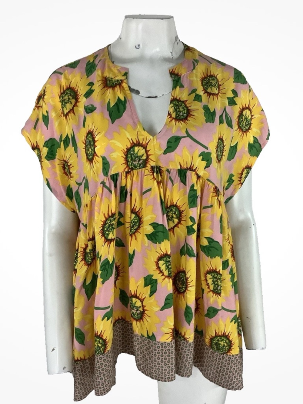 Cousin Earl Anthro Sz M/L Sunflower Print Swing Hem Hippie Boho Festival Top